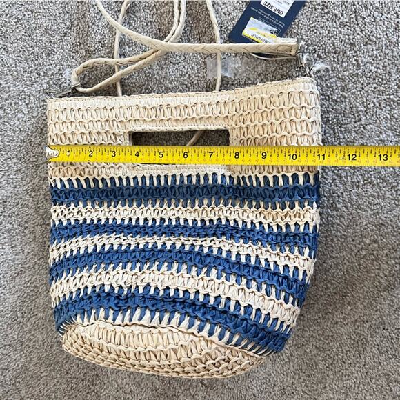 NWT Universal Thread Straw Purse Adjustable Over the Shoulder Strap Cream/Blue - Picture 7 of 10